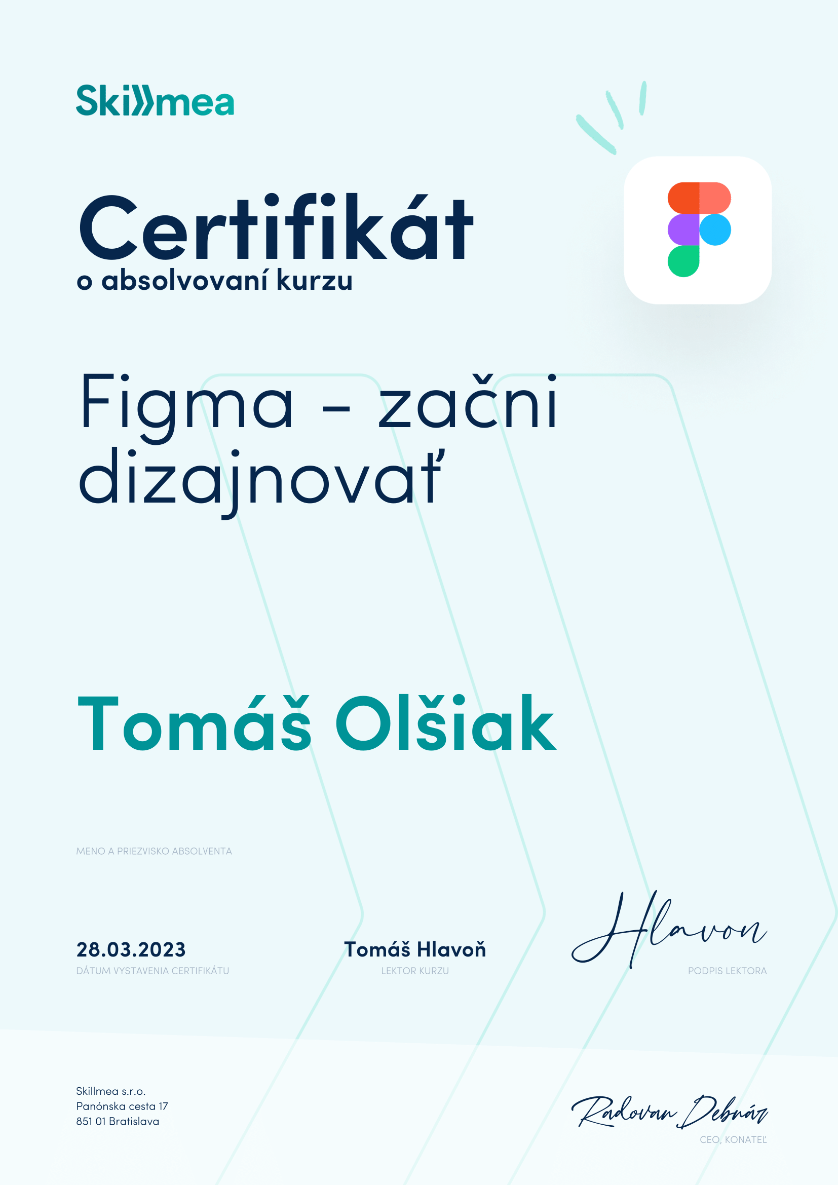 photo of my certificate for Figma