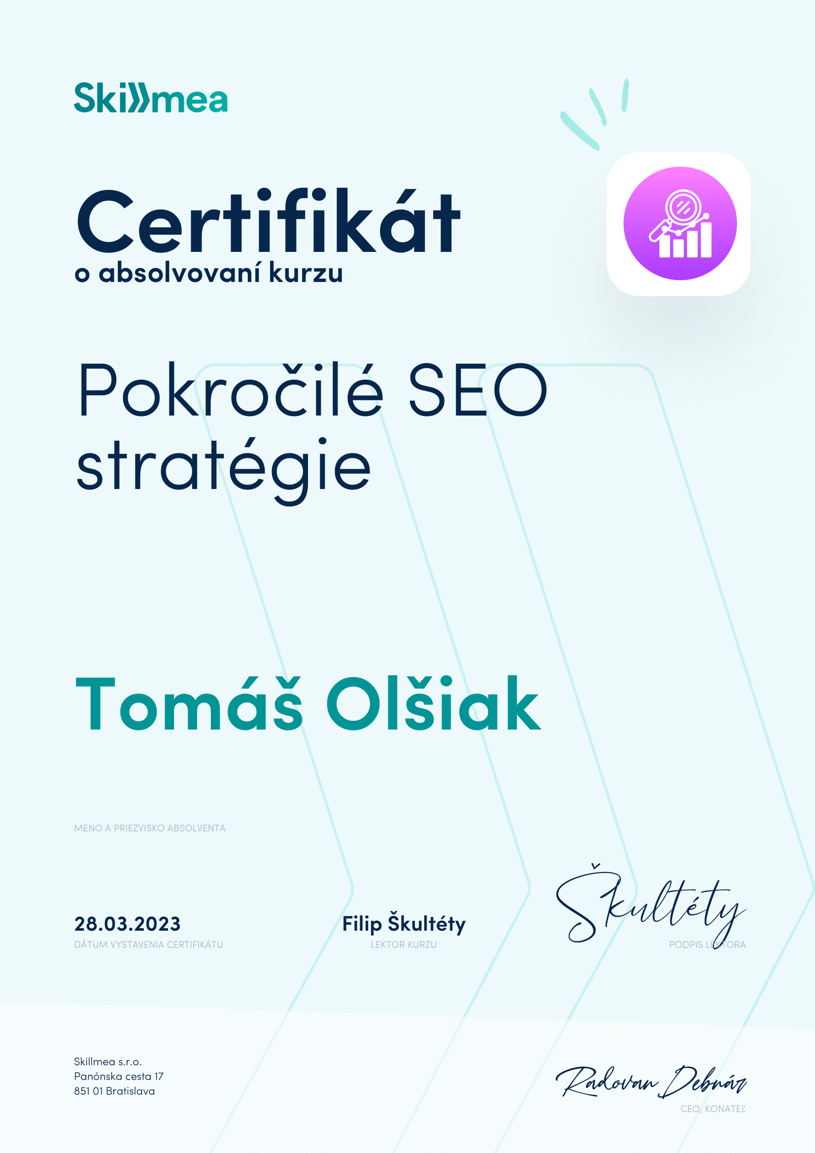 photo of my certificate for advanced SEO
