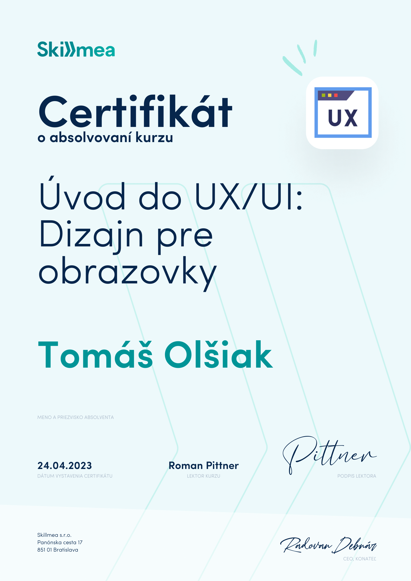 photo of my certificate for introduction to UX and UI